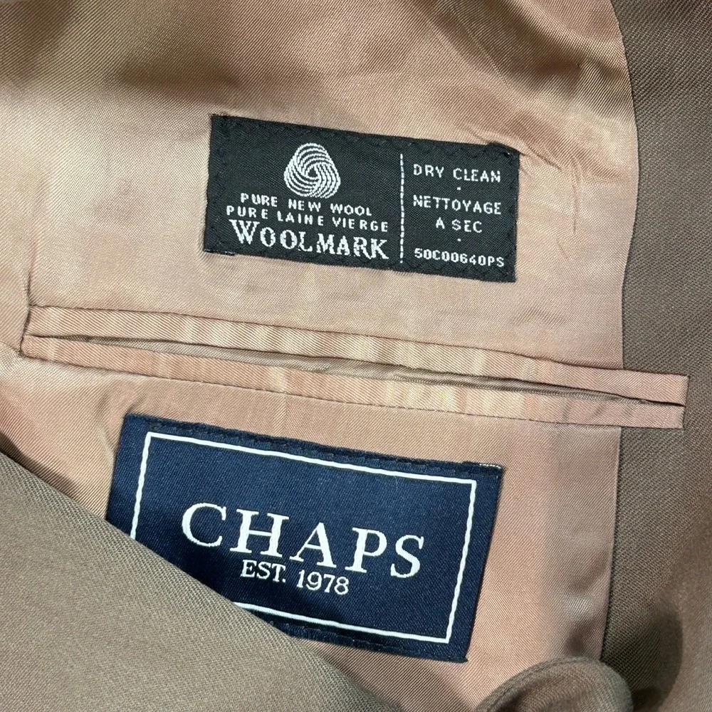 Chaps Mens 38 Short Taupe 100% Wool 2 Button Blazer Sport Coat Jacket NWT